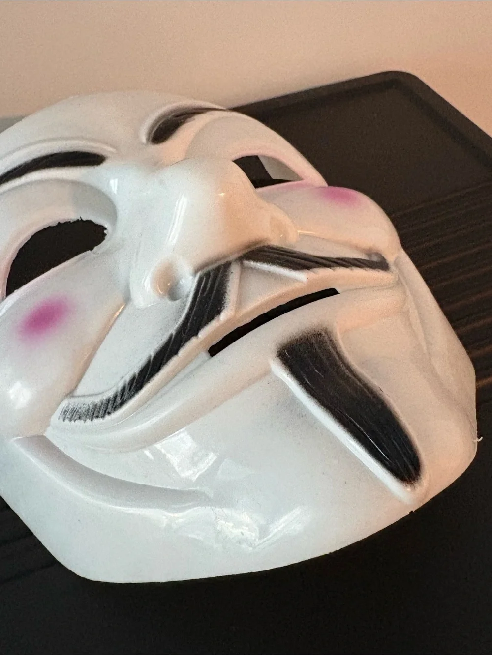 White Guy Fawkes Style Mask with Pink Cheeks
